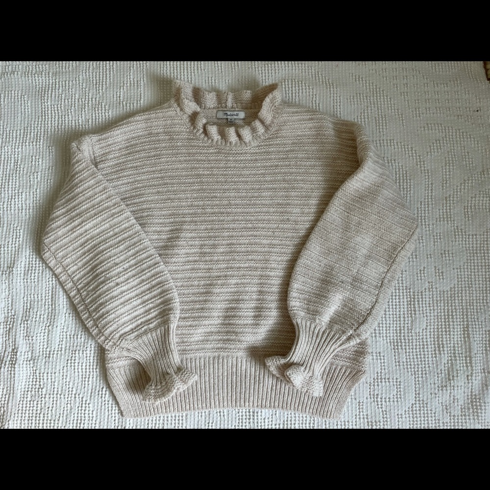 Madewell Ivory Ruffle Neck Sweater